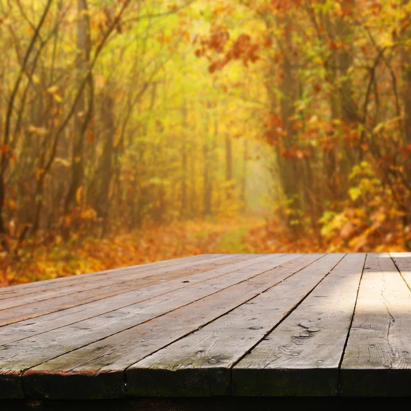 Mesa vacía en bosque otoñal — Foto de Stock