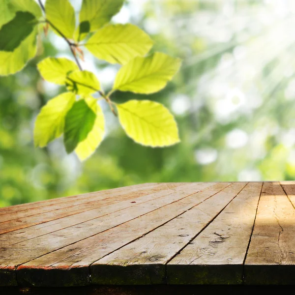 Empty table with green leaves — Stock Photo, Image