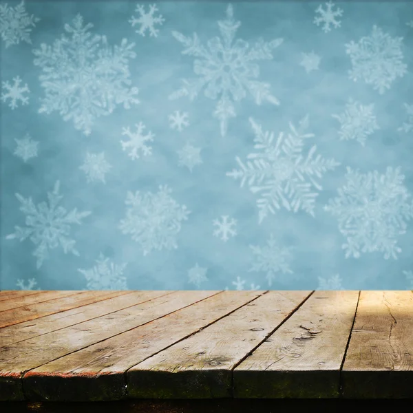 Lege tabel met sneeuwvlokken — Stockfoto