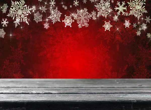 Lege tabel met rode Kerstmis achtergrond — Stockfoto