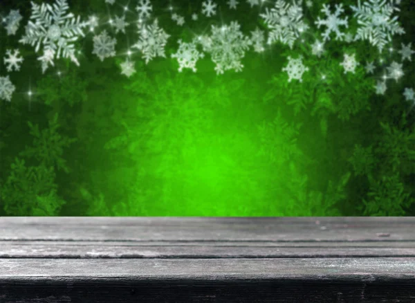 Empty  table with green christmas background — Stock Photo, Image