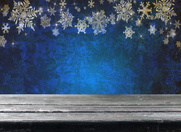 Empty  table with blue christmas background — Stock Photo, Image