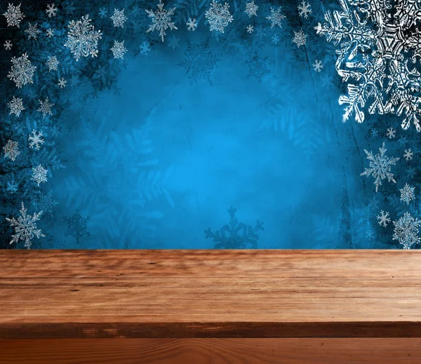 Empty  table with blue christmas background — Stock Photo, Image