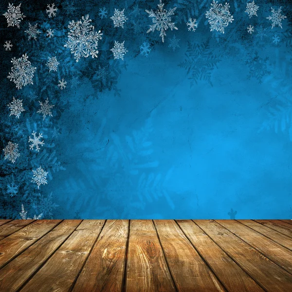 Empty  table with blue christmas background — Stock Photo, Image