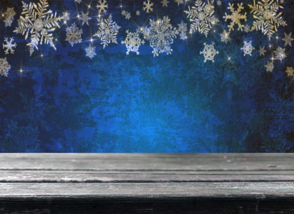 Prázdná tabulka s modrým pozadím vánoční — Stock fotografie