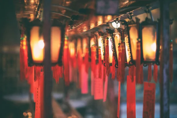 Nahaufnahme Von Roten Lampen Und Wünschen Chinesischen Tempel — Stockfoto