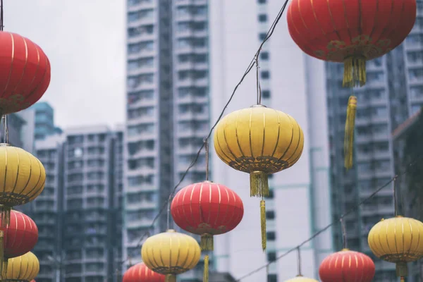 Bunte Lampen Hängen Rund Den Chinesischen Tempel — Stockfoto