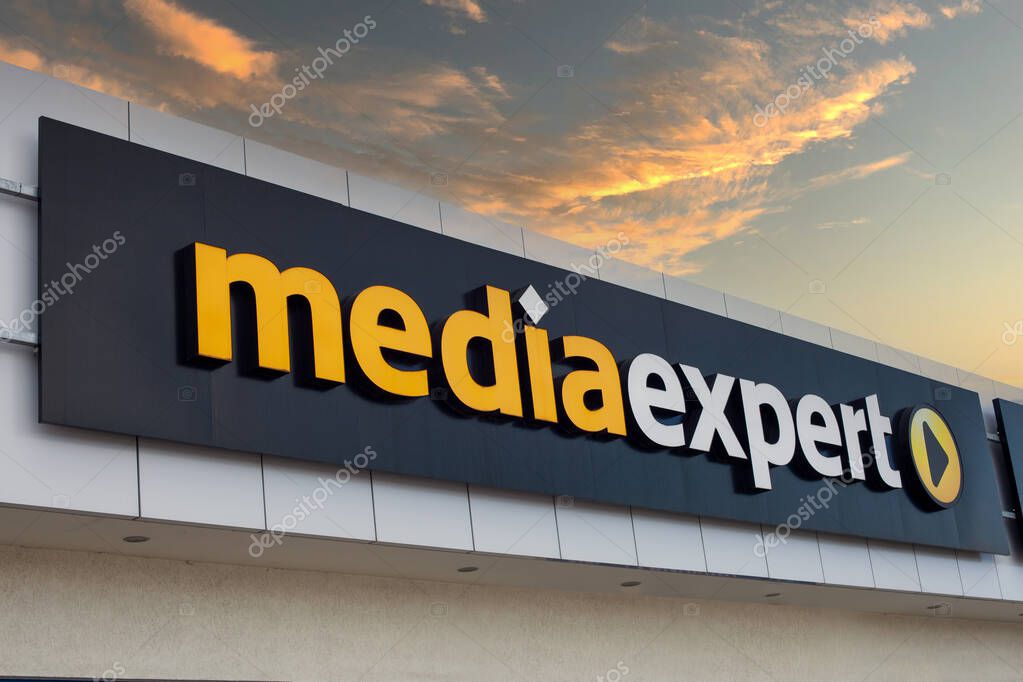 Poland, Poznan - May 08, 2021: Media Expert is a dynamically developing network of electromarkets on the Polish market. Company logo