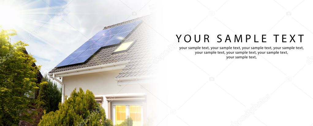 BANNER - Solar Panels With Sunlight. Copy space for text.