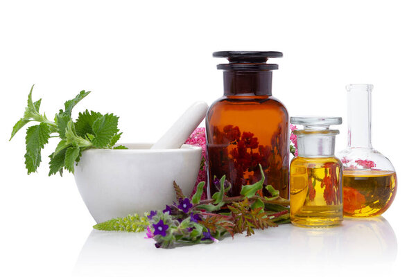 Composition Natural Remedies - fresh herbs. Natural medicines, aromatherapy. BACH THERAPY