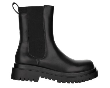 Topuklu siyah deri çizme.