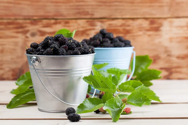 Mulberries in small buckets — Stock Photo, Image