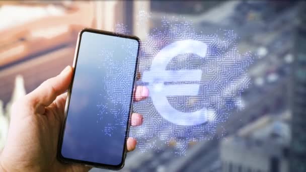 Smartphone con euro digital en él. Concepto financiero en línea — Vídeo de stock