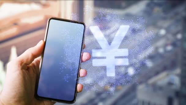 Smartphone e concetto di yuan digitale o yen — Video Stock