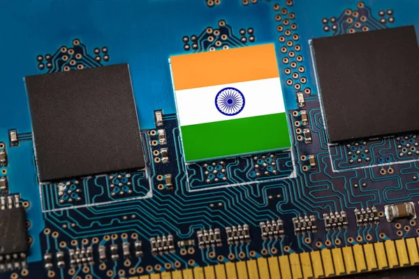 Vlag van India in het midden van een printplaat Stockfoto
