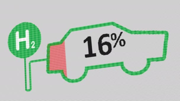 Forma mașinii cu indicator de umplere cu hidrogen pe ecran. Conceptul de hidrogen verde — Videoclip de stoc