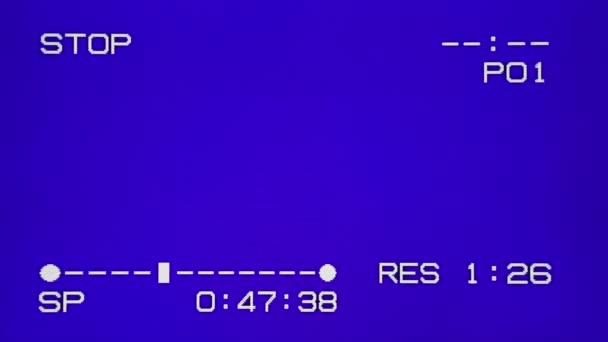 Real Analog VHS blue screen with stop and rew actions — Vídeos de Stock