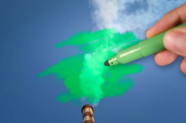 Man painting green pollution from a chimney clipart
