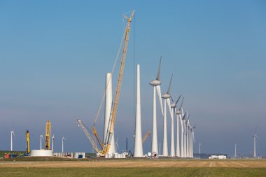 İnşaat alanında yeni büyük Hollandalı Rüzgar Çiftliği Tarım peyzaj