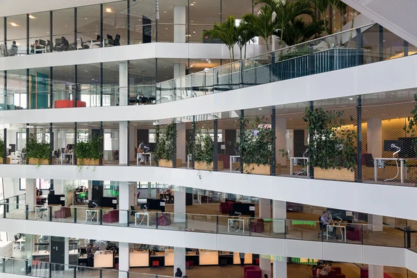 Câmara Municipal holandesa de Utrecht com funcionários trabalhando atrás de sua mesa — Fotografia de Stock