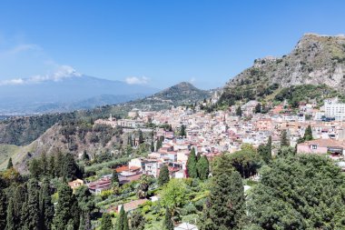 Etna yanardağı, Sicilya, İtalya sigara güneye manzaralı Panorama Taormina