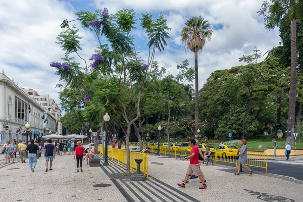 Zona peatonal cerca del parque del centro de Funchal en Madeira Island, Portugal — Foto de Stock