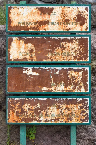 Rusty information panels at viewpoint Eira do Serrado, Madeira Island — Stock Photo, Image
