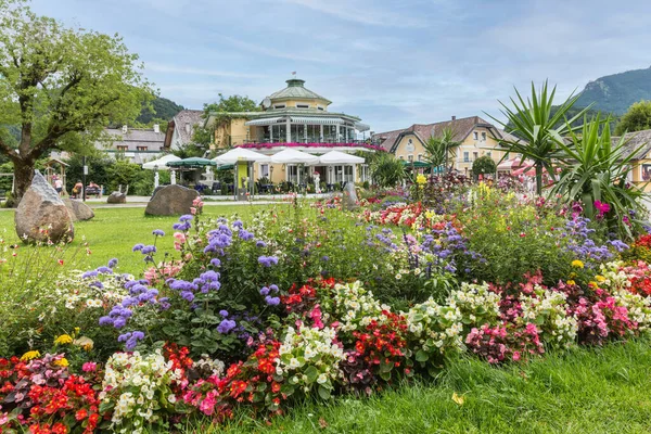 Jardín con hermosas flores en Austria Sankt Gilgen am Wolfgangsee — Foto de Stock