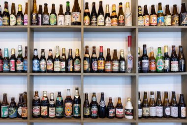 Melderslo, Hollanda - 19 Haziran 2021: Çok sayıda bira şişesiyle tarihi açık hava müzesi