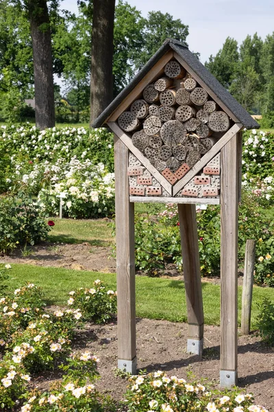 Dutch Public Park Rose Garden Wooden Insects Hotel — Stock Photo, Image