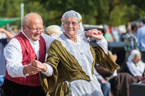 Ältere Männer und Frauen demonstrieren einen alten holländischen Volkstanz während eines holländischen Festes — Stockfoto