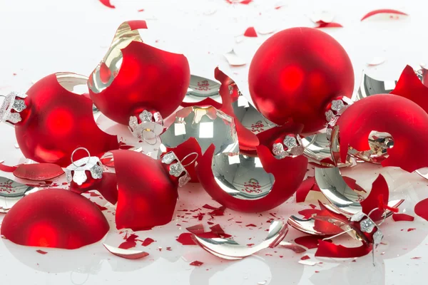 Broken Christmas balls over a white background — Stock Photo, Image