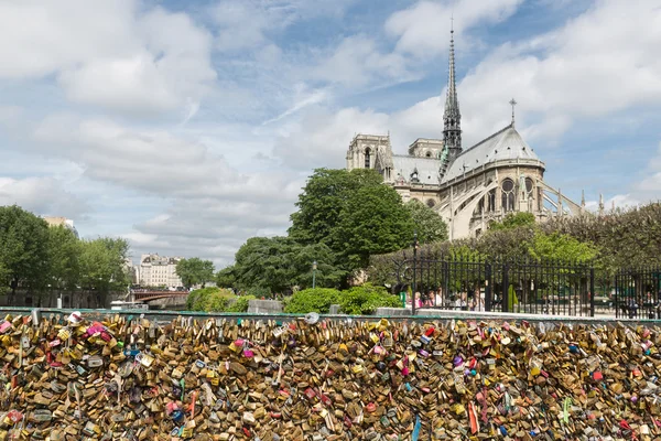 Cadeados de amor na ponte sobre o rio Sena em Paris, França — Fotografia de Stock