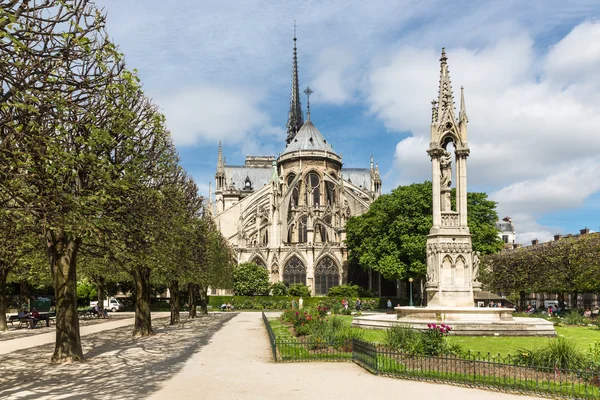 Touristes se promenant autour de la cathédrale Notre Dame à Paris, France — Photo