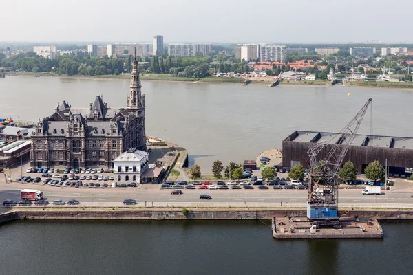 Aerial view of Antwerp port area with river Schelde in harborAntwerp, Belgium — Stock Photo, Image