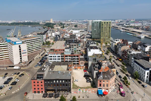 Aerial view of Antwerp port area from roof terrace museum MAS, Belgium — Stock Photo, Image