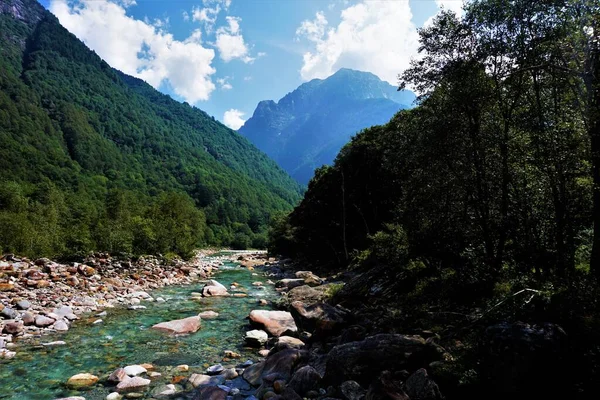 Turquesa Río Verzasca Fluye Través Hermoso Paisaje Suizo —  Fotos de Stock