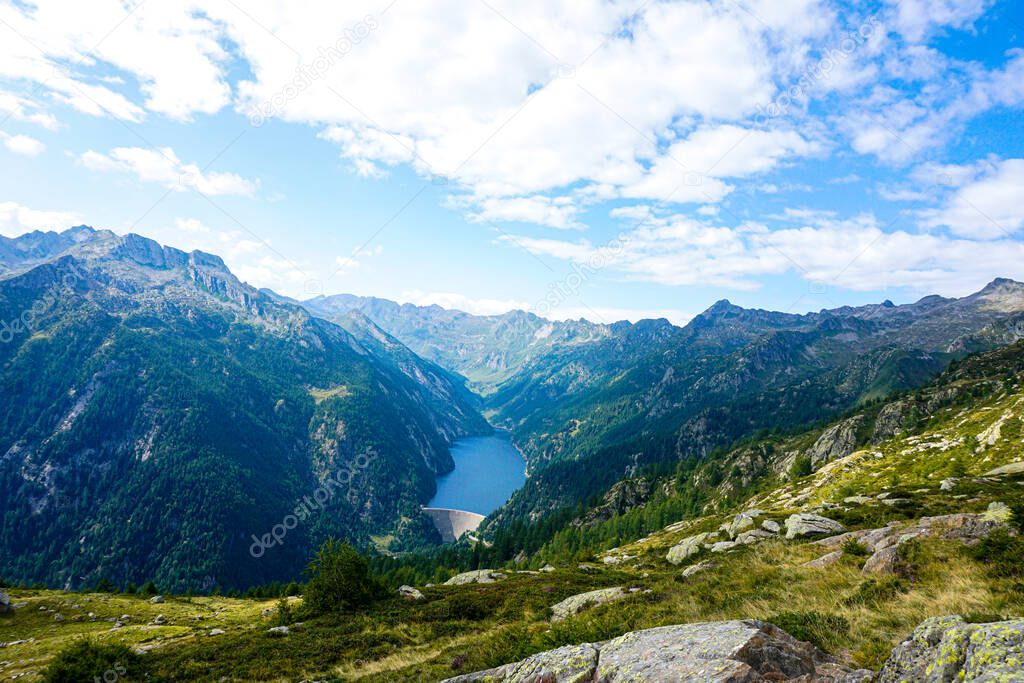 View to the Lago del Sambuco from above Corte di Mezzo, Switzerland