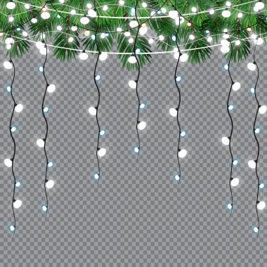 Parlak Noel izole gerçekçi tasarım öğeleri ışıklar. Çelenk, Noel süslemeleri ışık efektleri.