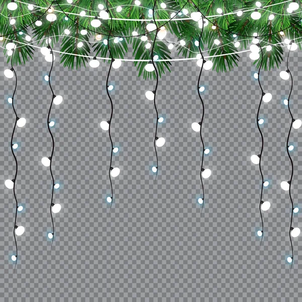 Luces Navidad Brillantes Aislados Elementos Diseño Realistas Guirnaldas Decoraciones Navideñas — Vector de stock