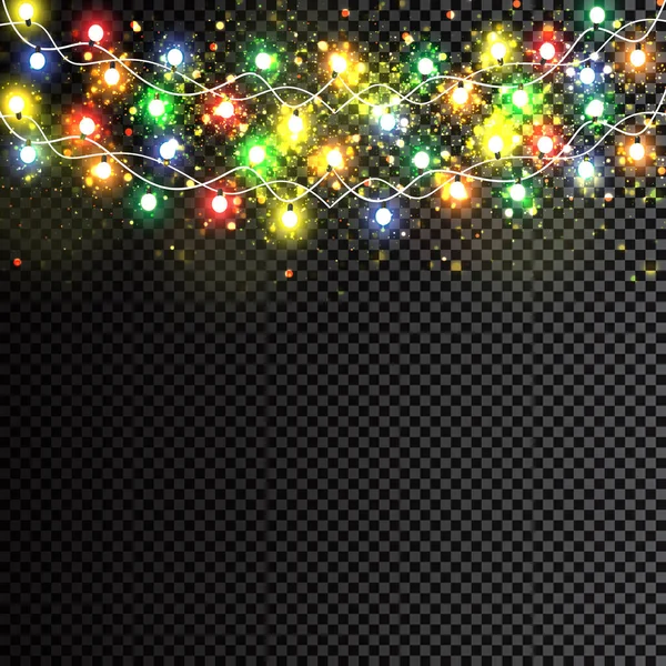 Weihnachtsbeleuchtung Isoliert Realistische Gestaltungselemente Leuchtende Lichter Für Das Weihnachtsgrußkartendesign Girlanden — Stockvektor