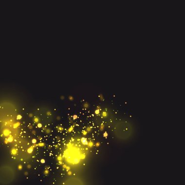 Altın parçacıklar. Parlak sarı bokeh daireler soyut altın lüks arka plan
