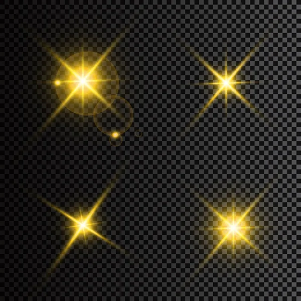 抽象耀斑光的矢量图解 一组星星 光和光 光线和亮度 — 图库矢量图片