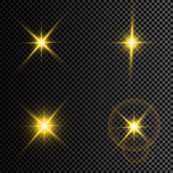 抽象耀斑光的矢量图解 一组星星 光和光 光线和亮度 — 图库矢量图片