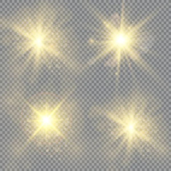 Ilustração Vetorial Raios Luz Flare Abstratos Conjunto Estrelas Luz Brilho — Vetor de Stock