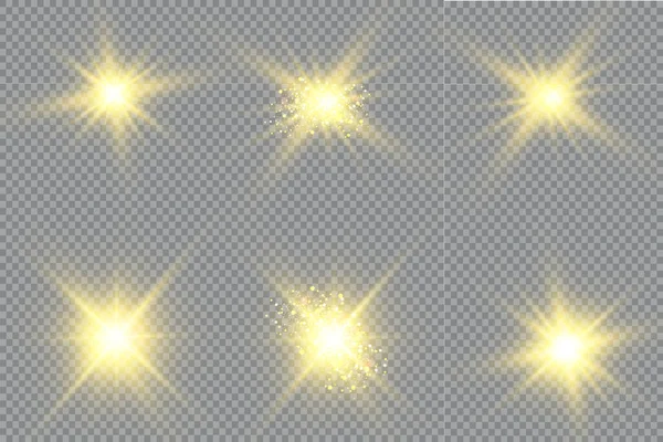 Ilustração Vetorial Raios Luz Flare Abstratos Conjunto Estrelas Luz Brilho — Vetor de Stock