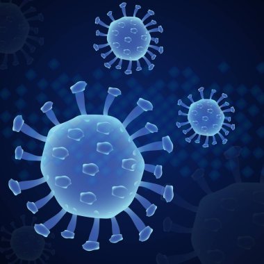 Coronavirus 'un üç boyutlu çizimi, virüsü çok renkli arka planda hareket ettiriyor. Covid 19