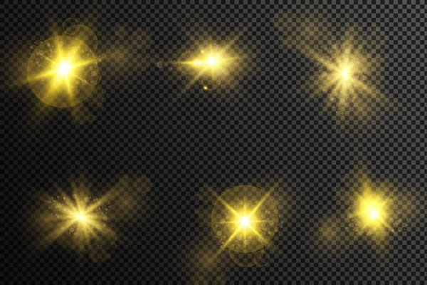 抽象耀斑光的矢量图解 一组恒星 光和光 射线和亮度 — 图库矢量图片