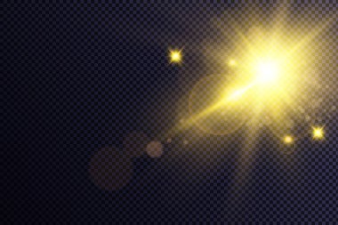 Güneşin parlak ışığı. Şeffaf güneş ışığı. Özel lens ışık efekti. Ön güneş merceği patlaması. 