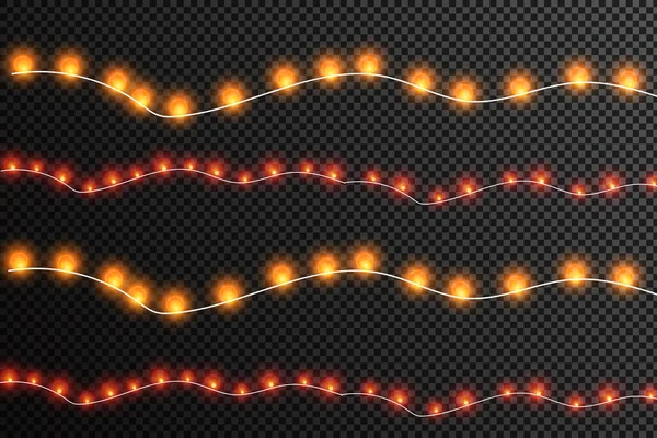 Luces Navidad Brillantes Aislados Elementos Diseño Realistas Guirnaldas Decoraciones Navideñas — Archivo Imágenes Vectoriales